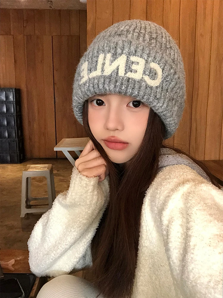 Korean Style Thickened Warmth Knitted Hat Women's Autumn Winter Ear Protection Small Face Effect Hat Casual Style No Brand