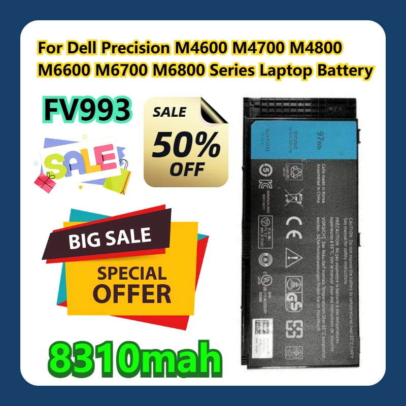 

For Dell Precision M4600 M4700 M4800 M6600 M6700 M6800 Series FV993 Laptop Battery