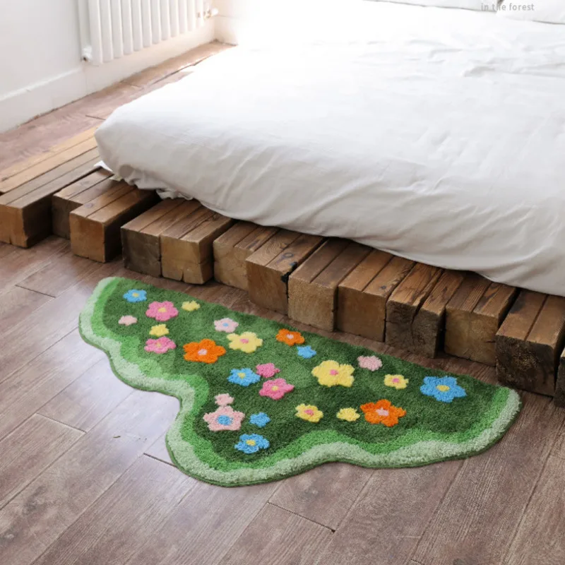 Moss Rug Home Living Room Blanket Bedroom Bedside Carpet Forest High Pile Tufted Woven Rug Machine Washable