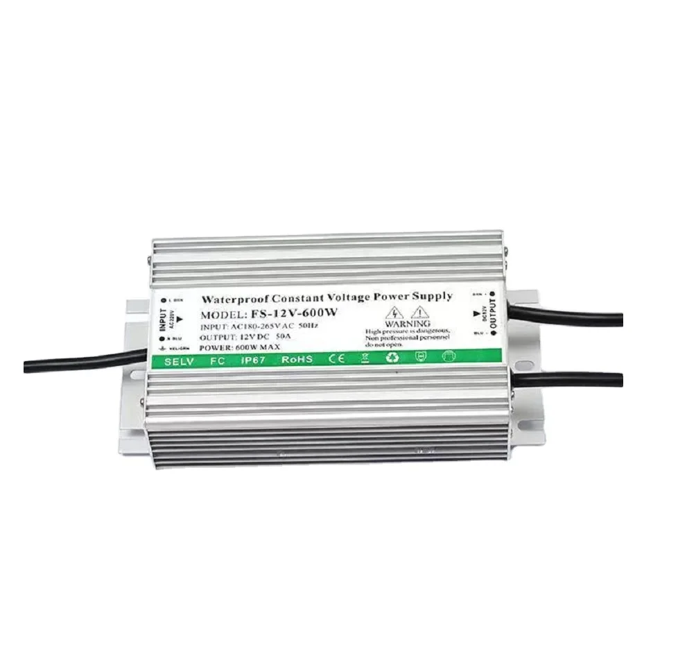 600W AC180-240V Waterproof IP67 LED Driver Power Supply Transforme 220V 230V to DC12V with UK Plug 50A voltage converter outdoor