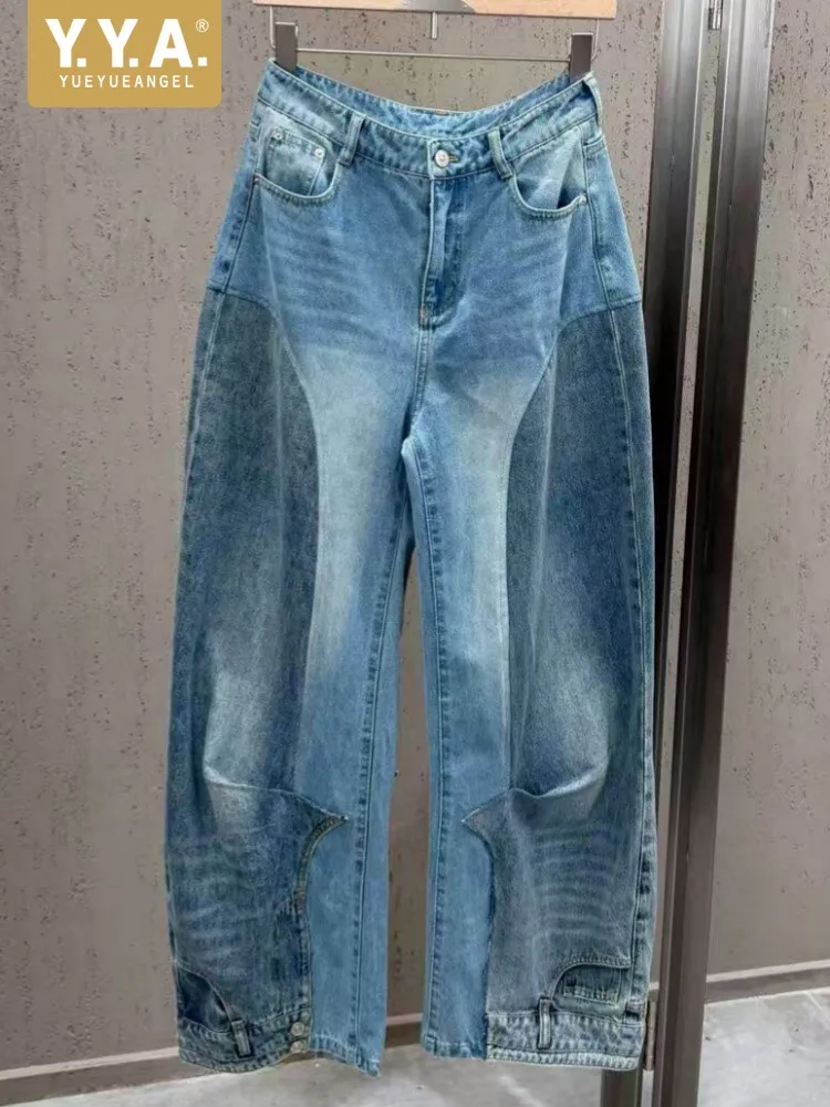 

Retro Ladies Button High Waist Straight Denim Pants Versatile Female Pockets Trousers Summer Fashion Women Mixed Color Jeans