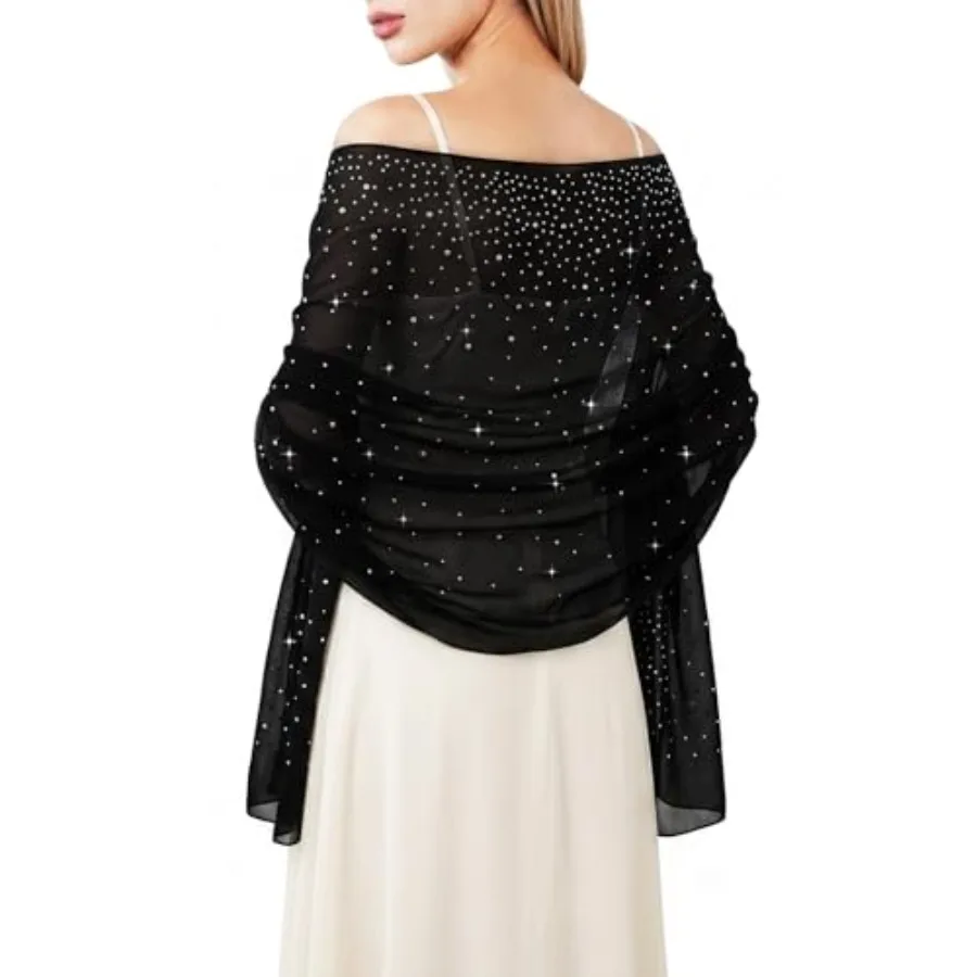 

E-Clover Sparkly Shawl Wraps for Women Evening Dresses Wedding Bridal Rave Party Silky Chiffon Scarf Bridesmaid Gifts