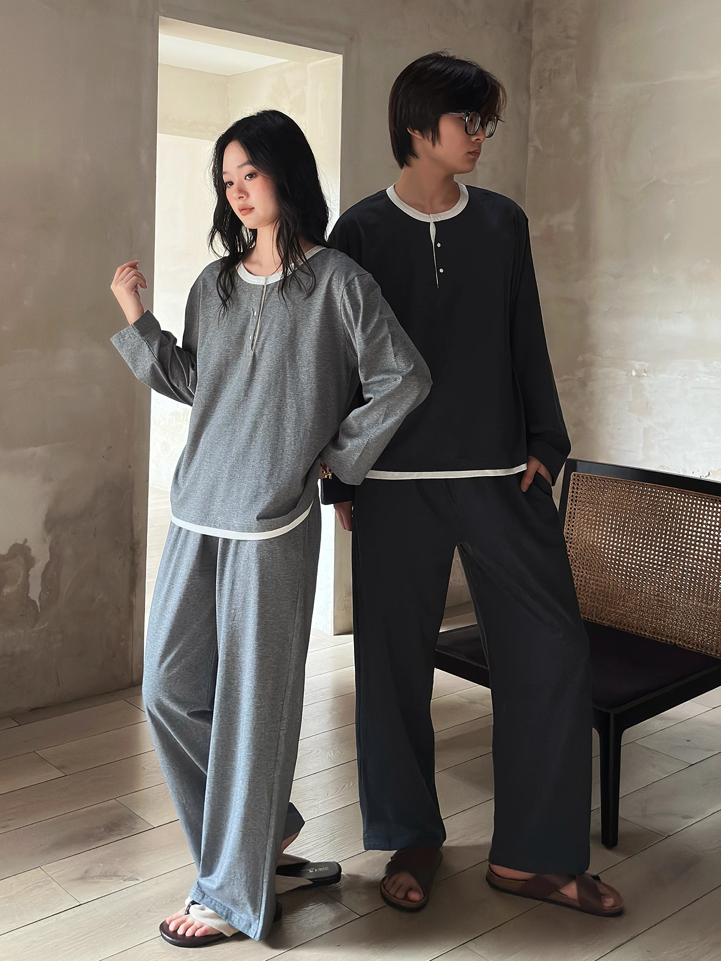 2026-new-cotton-pajamas-couples-matching-long-sleeve-sleepwear-set-men-women-casual-home-clothes-outerwear-suitable-for-autum