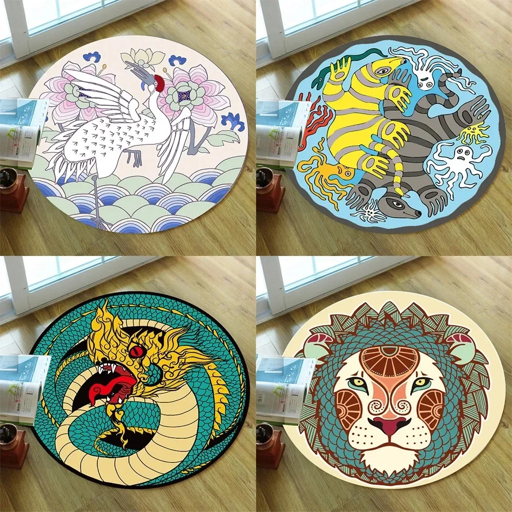 Animal pattern home decoration round carpet living room bedroom Chinese style printed floor mat bathroom non-slip floor mat