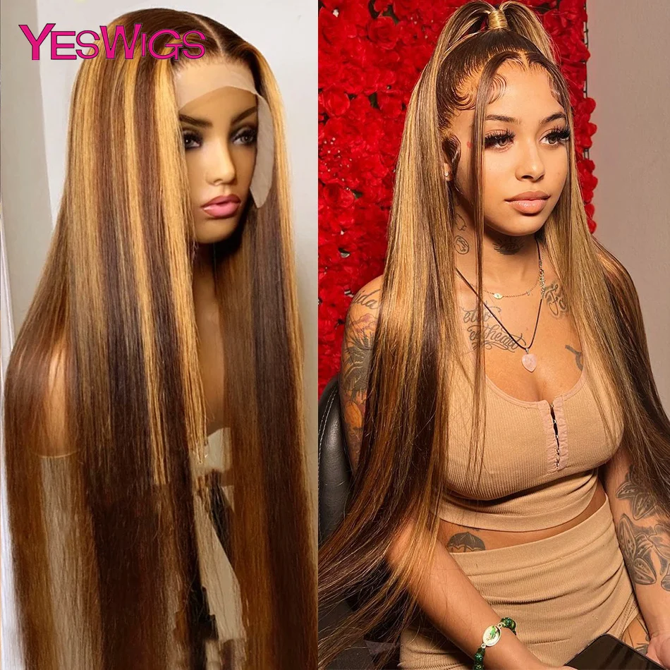 Highlight Wig Honey Blonde Colored Brown Lace Front Human Hair Wigs 100% Human Hair HD 13x6 Transparent Full lace Frontal Wig