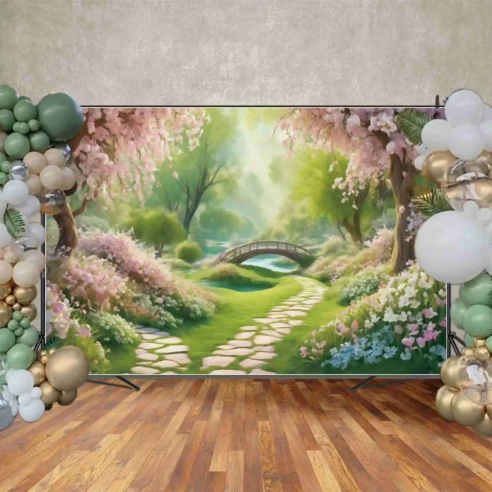 Mond. qg Frühlings fotografie Hintergrund natürliche Szene Fee Party Foto Hintergrund Wald Kirschblüte Weg Park Shooting Requisiten