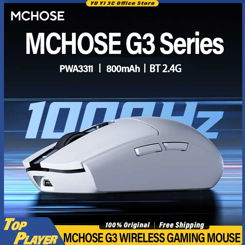 MCHOSE G3 Wireless Mouse PAW3311 1K Polling Rate 800MAH 230 Hours Long Life Battery Microswitch BT 2.4G  Office Gaming Mouse