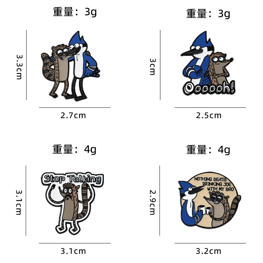 4 Stück lustige Regular Show Emaille-Pins, Mordecai Rigby Broschen, Cartoon-Reversnadeln für Rucksack-Fans, Dekoration – Detail 5