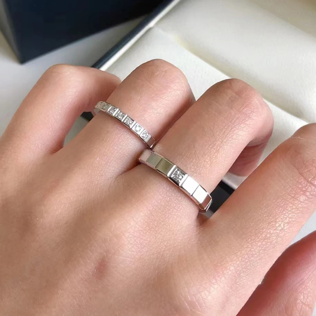 

925 sterling silver gold-plated classic couple ice block ring wedding ring