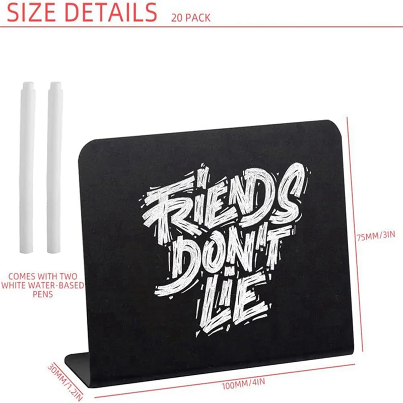 20 Pack Mini Chalkboard Signs Plastic For Chalk Sign For Food - Party - Buffet - Table Sign Chalkboard With 2 Chalk Marker-POS