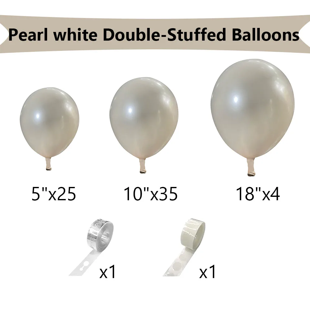 66pcs Pearl White Balloons Garland Arch Kit Double-Stuffed Different Sizes Balloons for Wedding Birthday Baby Shower Decoration