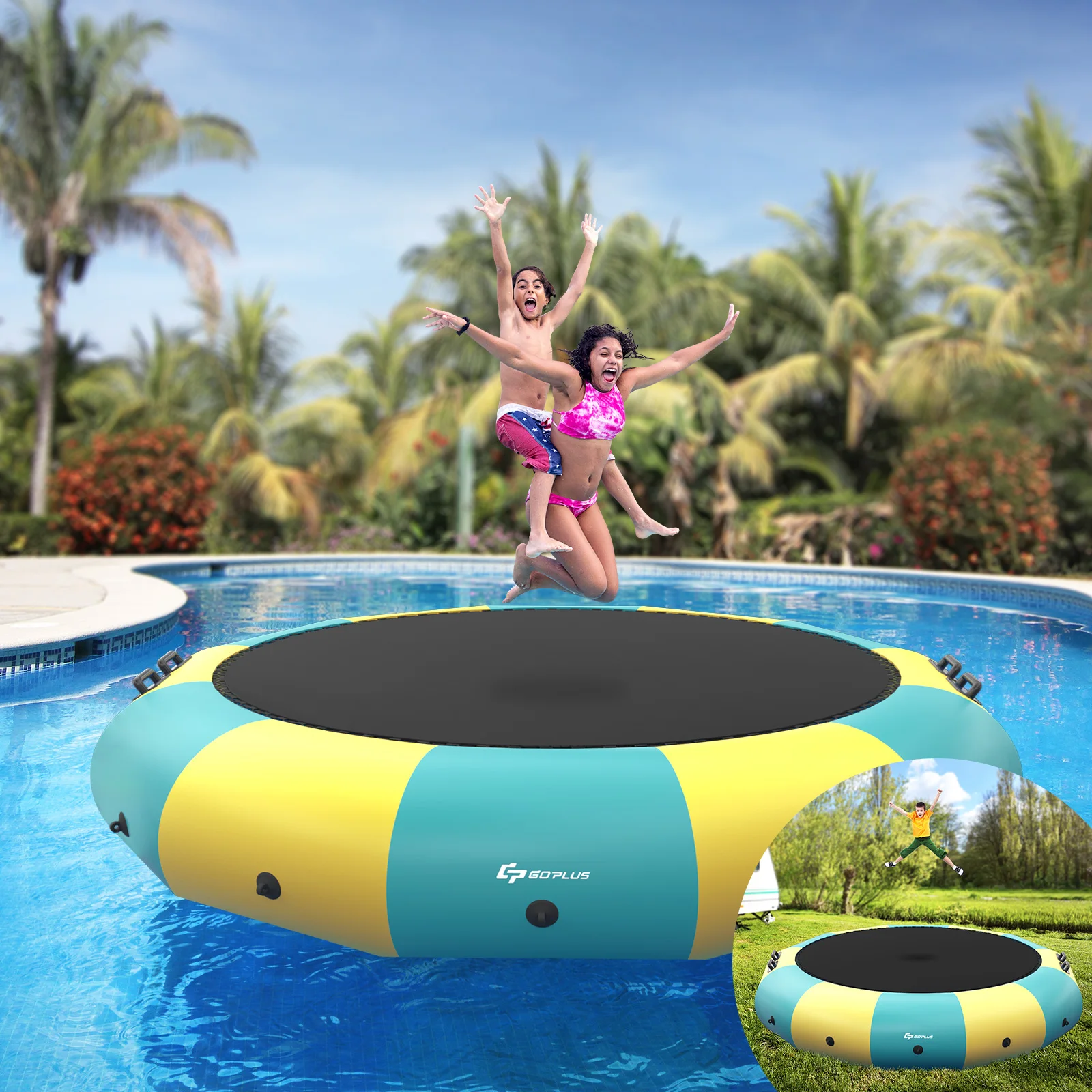 12FT Inflatable Water Bouncer Splash Padded Water Trampoline