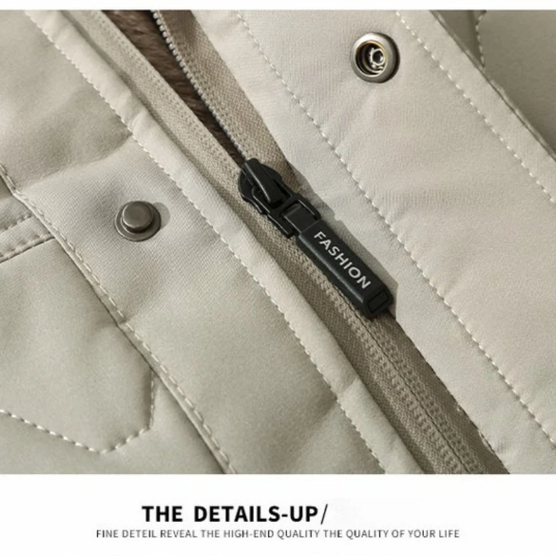 الشتاء الحضري ​ ​ معطف شتوي بياقة من الفرو قابل للفصل للرجال - دافئ مبطن بالصوف ​   معطف التنقل اليومي