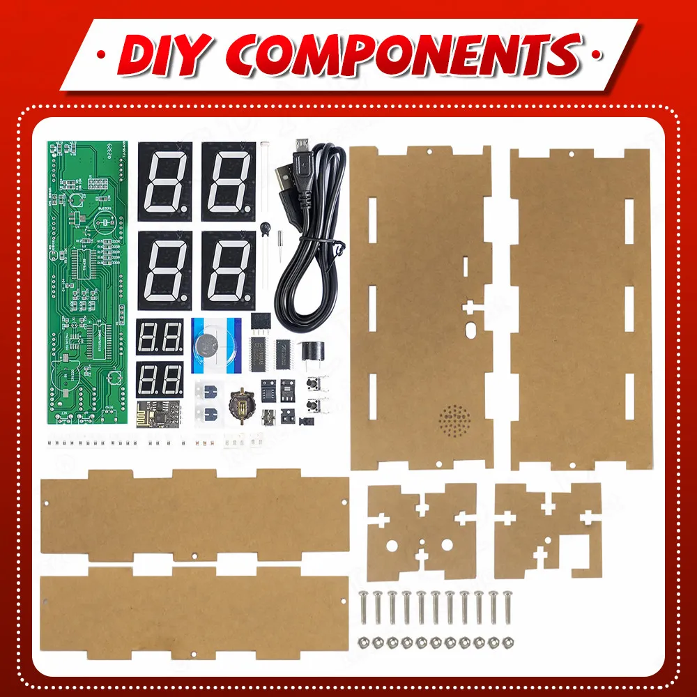 DIY Kit Electronic Network Clock WiFi Module ESP8266 8-bit Digital Tube Display Time Temperature Alarm Soldering Practice Kit