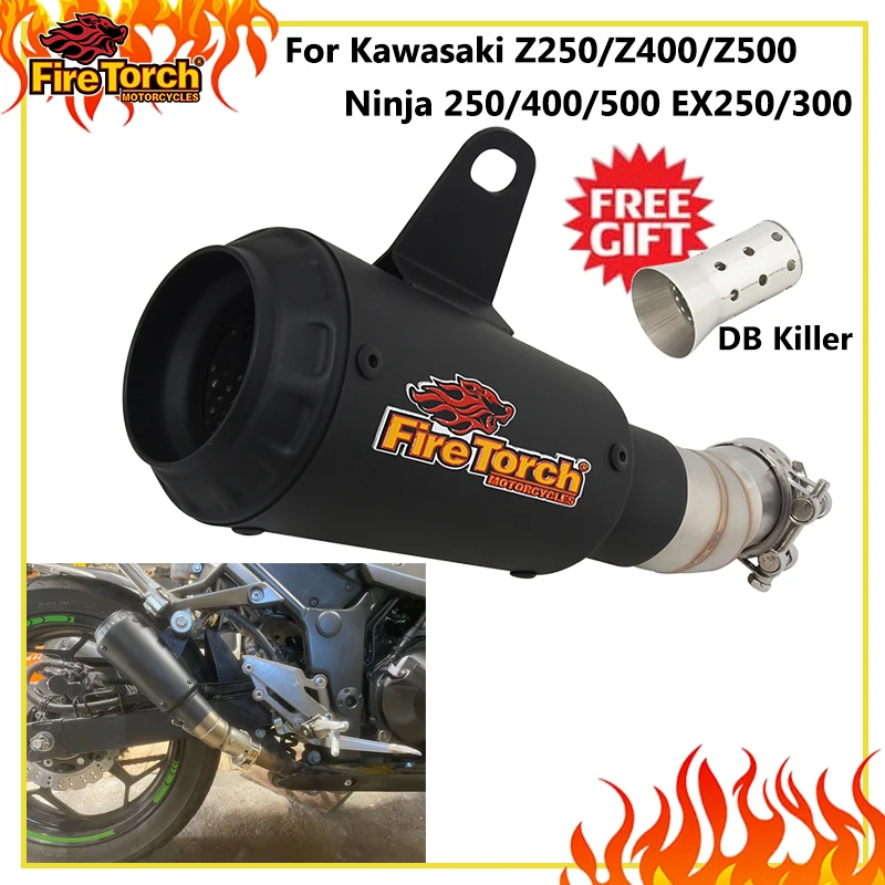 Motorrad-Auspuff Slip-On für Kawasaki Ninja 250 400 500 Z250 Z400 Z500 Ninja400 2017-2026 Verbindungsrohr Endschalldämpfer DB Killer