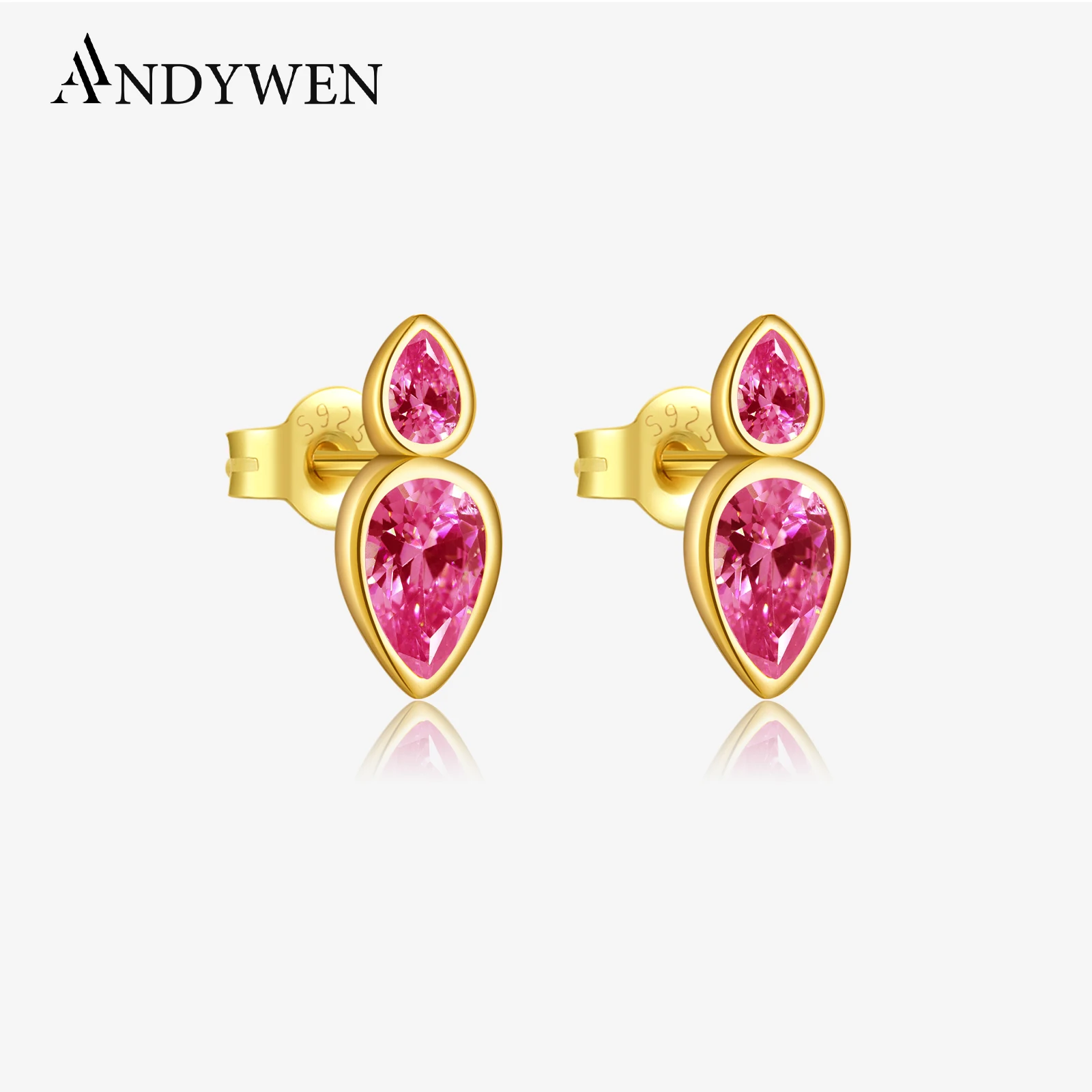 

Женские серьги-гвоздики из серебра 925 пробы с розовым цирконием