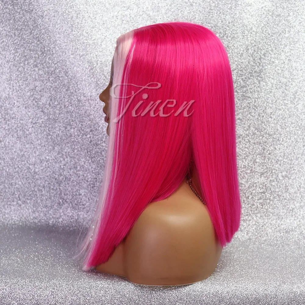 Hot Pink Bob with Baby Pink Highlights No Lace Synthetic Wig Short Straight Wigs