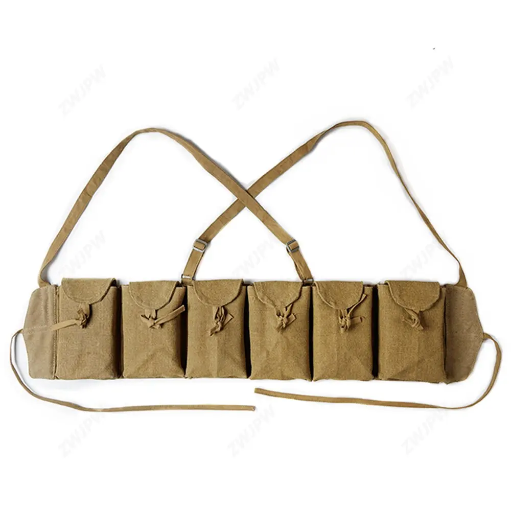 

CHINESE ARMY AMMO POUCH ZB26 SIX CELL KHAKI FLAX BAG OUTDOOR TOOL BAG STORAGE BAG-CN/85995