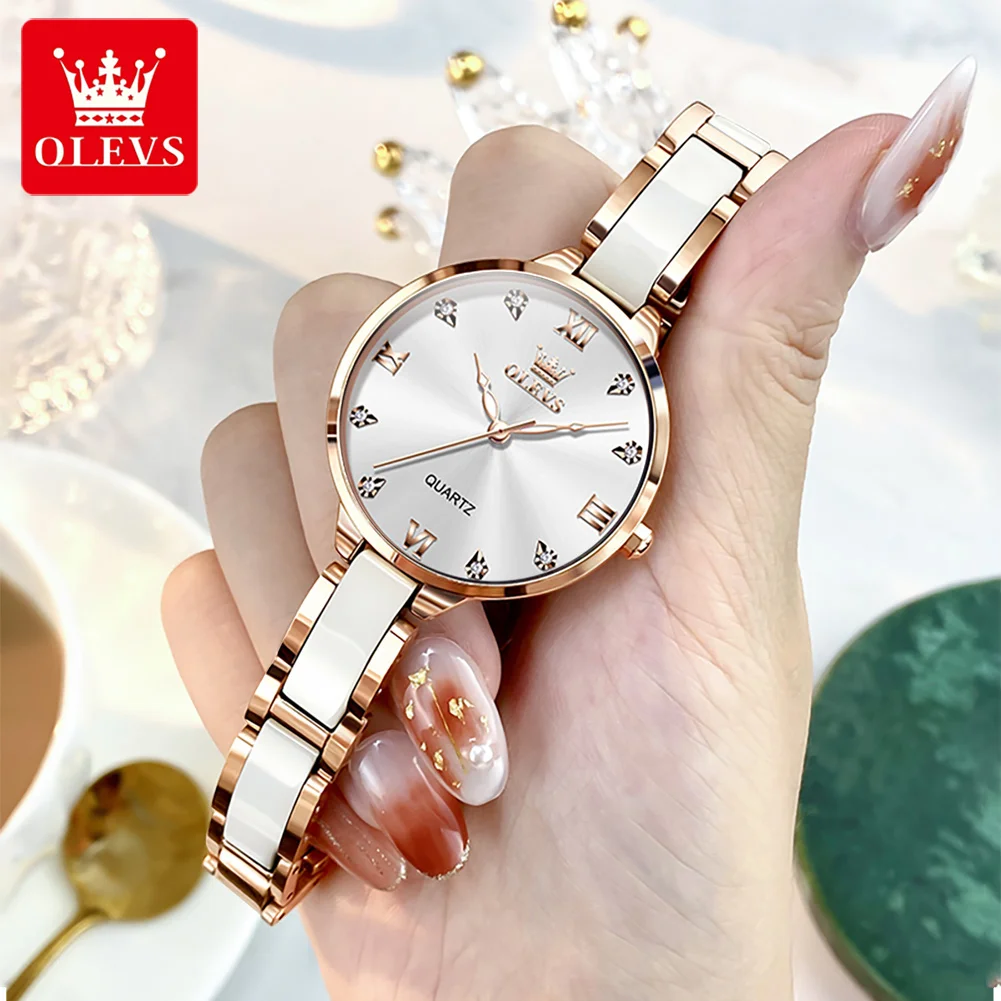 OLEVS Japan Movement Quartz Watch for Women Elegant Ceramics Strap Fashion Ladies Dress Wristwatch Women\'s  Waterproof Watches