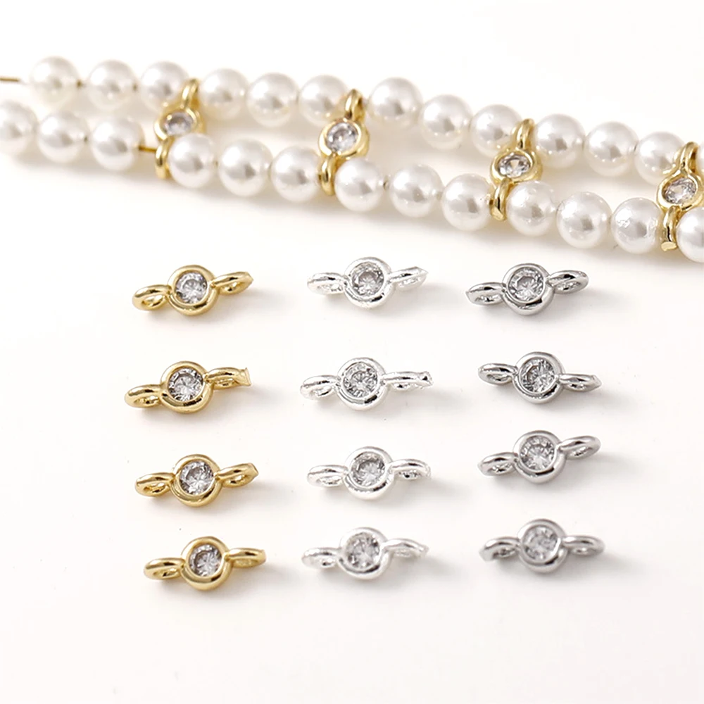 20 Pieces Brass Plated with 14k Gold Inlaid Zircon with Hanging Spacer Beads DIY Jewelry Making Necklace Bracelet Accessory