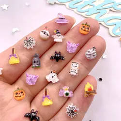 50 pezzi in resina mini colorato fantasma di Halloween cappello di zucca pipistrello ragno figurine con retro piatto nail art album fai da te accessori artigianato