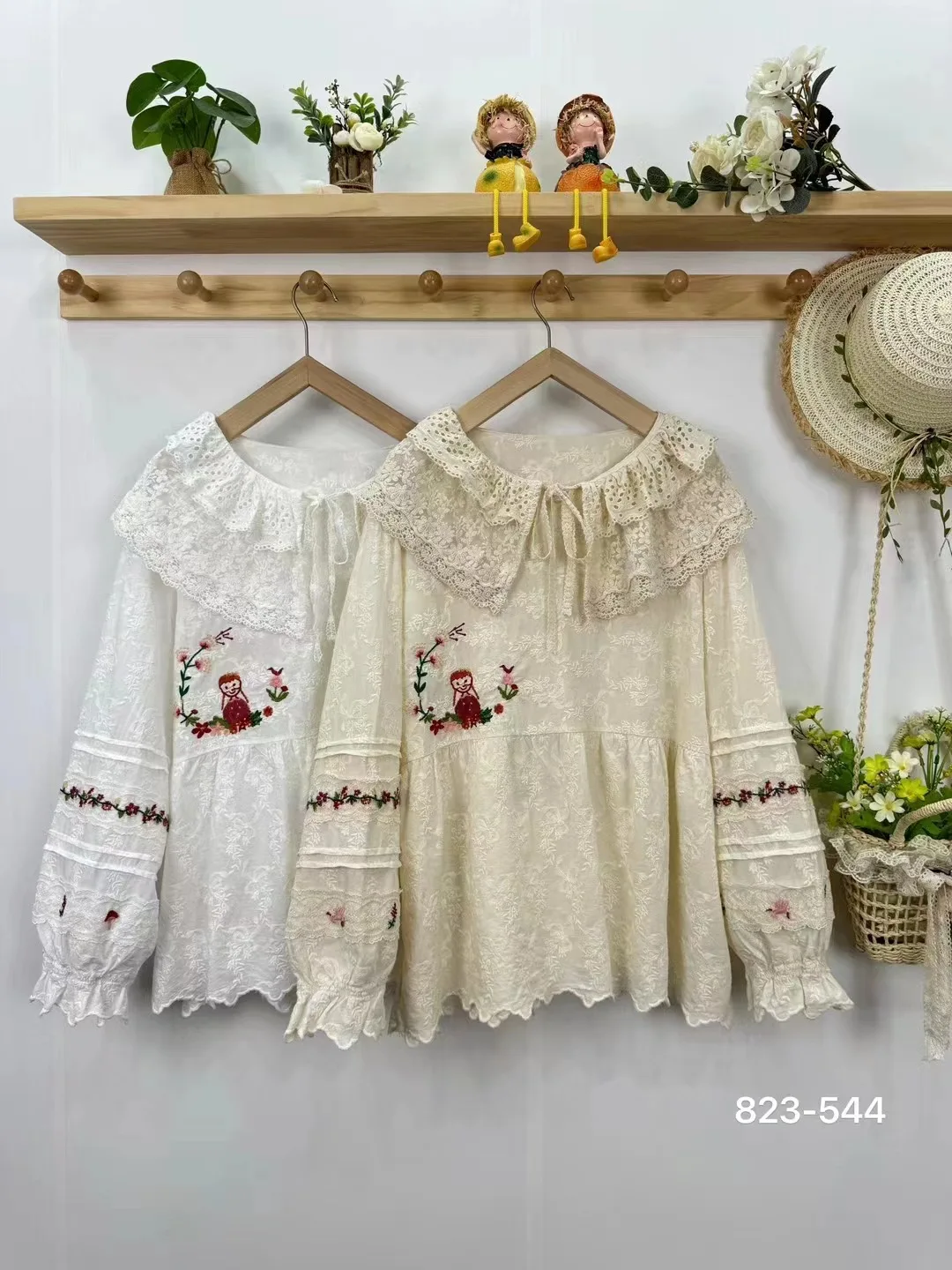 Vintage Embroidery Mori kei clothing Women Summer Japanese Casual Loose O-neck White Lace shirts Sweet Retro lolita blouses Tops