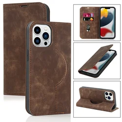 Magnetic Leather Wallet Phone Cover for IPhone 16 Pro Max 14 Plus 13 15 12 for Magsafe Wireless Charging Stand Card Solt Case