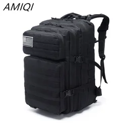 AMIQI Large Capacity Backpack Molle Rucksack 3P Men Outdoor Hiking Camping Waterproof Bag Camping Equipment Blac