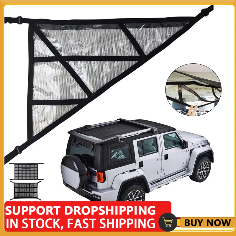 Ceiling Cargo Net Triangle Car Ceiling Cargo Net Pocket Strengthen Load-Bearing And Droop Less Double-Layer Mesh Car Roof