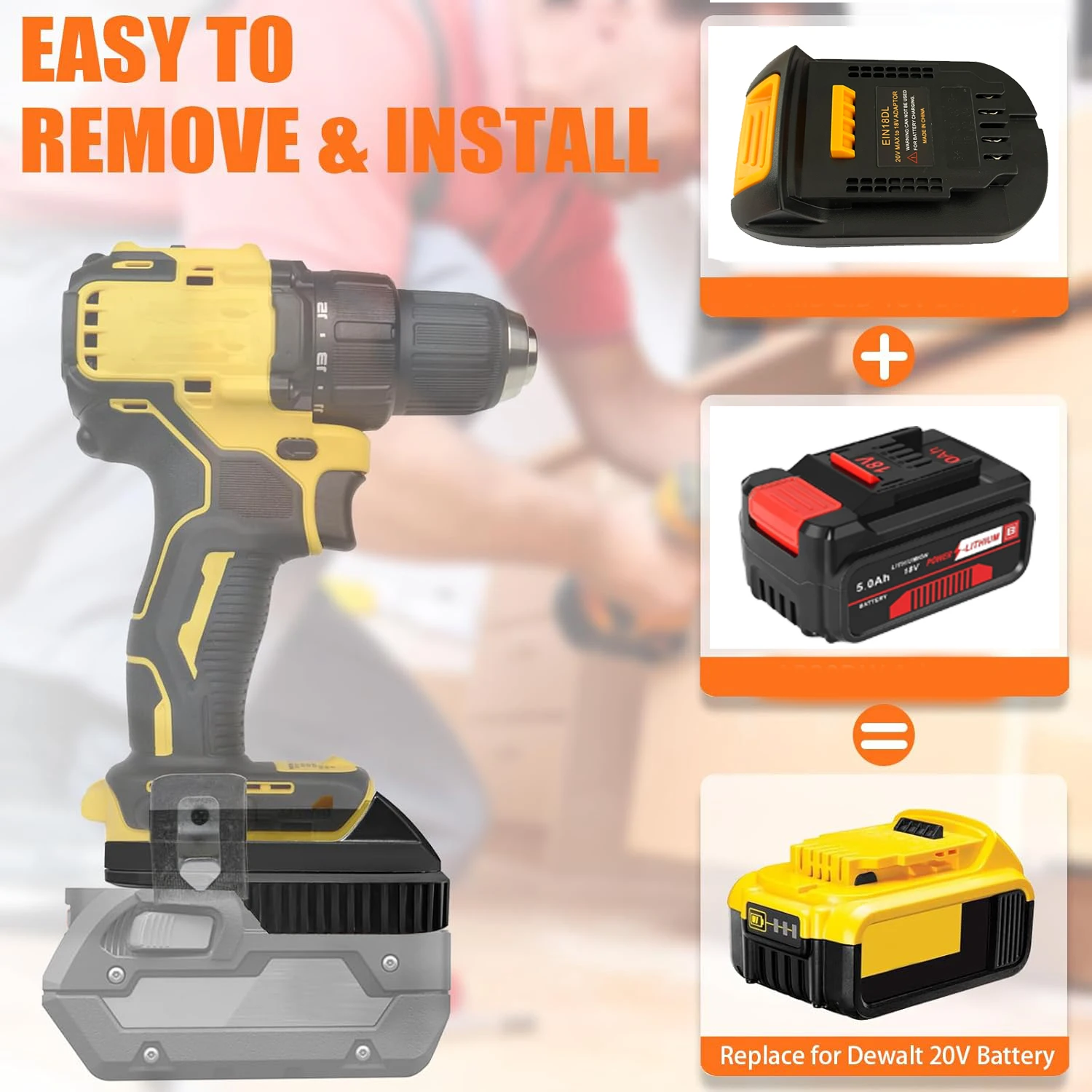 For Einhell to for Dewalt Adapter for Einhell 18V Li-ion Battery Converter to for Dewalt 20v Battery Power Tools Drill
