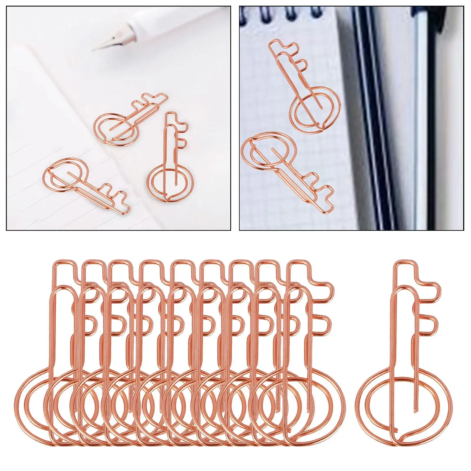 

10 Pieces Rose Aureate Key Shaped Paper Clips Cartoon Metal Bookmark Clips Cute