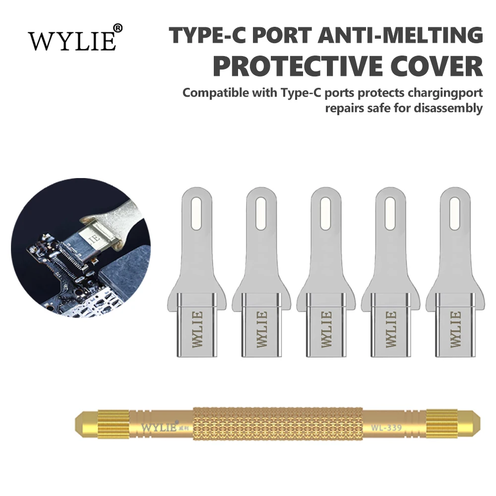 WYLIE Type-C Port Protective Cover 5Pcs for Mobile Phone Repair Protects Ports During Desoldering Prevents Burnout Tool
