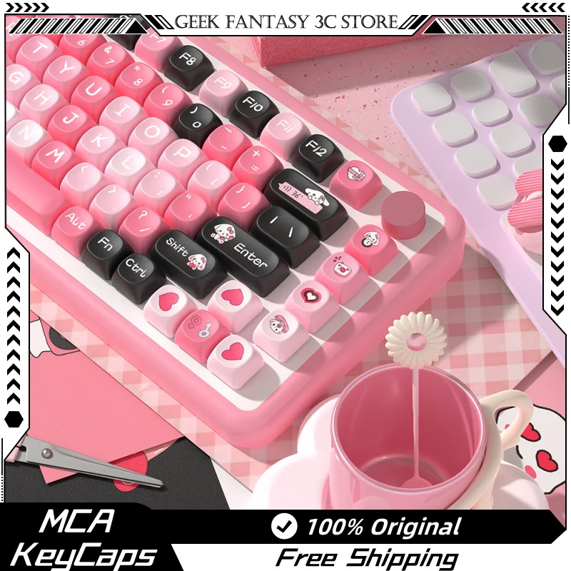 2024 New Heart Rate Theme Keycaps 140 Key MCA Profile PBT Thermal Sublimation Mechanical Keyboard pink Anime Cartoon Keycaps