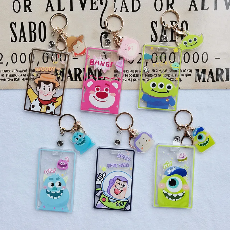 Anime Toy Story Buzz Lightyear Woody Card Holder Keychain Cartoon Lotso ID Card Anti-lost Pendant Decor Accessories Kids Gift