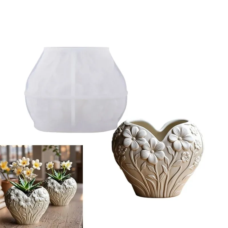 

H7EB Heart Flower Container Silicone Mold for Handmade Jewelry Crafting Resin Casting and Home Deck Easy Releasing Design