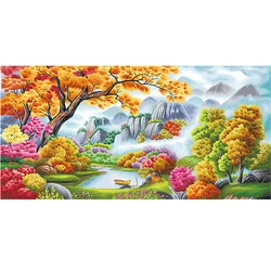 A Paradise Scenic Series Cross Stitch DIY Embroidery Set Printed Cloth 9CT 11CT Garden Needlework Material Pack Cotton Threads