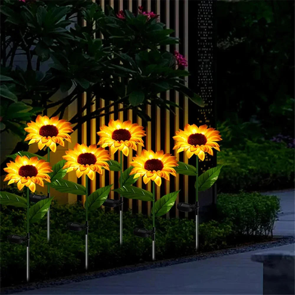 Solar Lights Outdoor Garden Decor Sunflower Ligts Waterproof Solar Outdoor Lamp Decorative Lights for Path Garden Patio Backyard