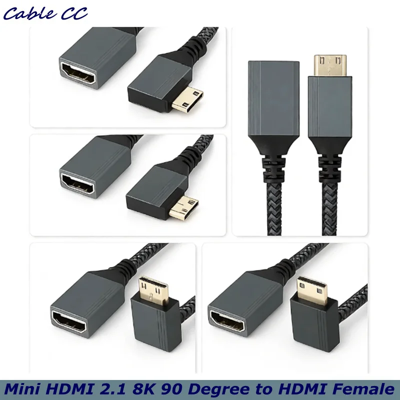 Mini HDMI-compatible 2.1 8K  90 Degree to HDMI Female Short Extension Cable HDTV for DV Camera Laptop Portable Monitor