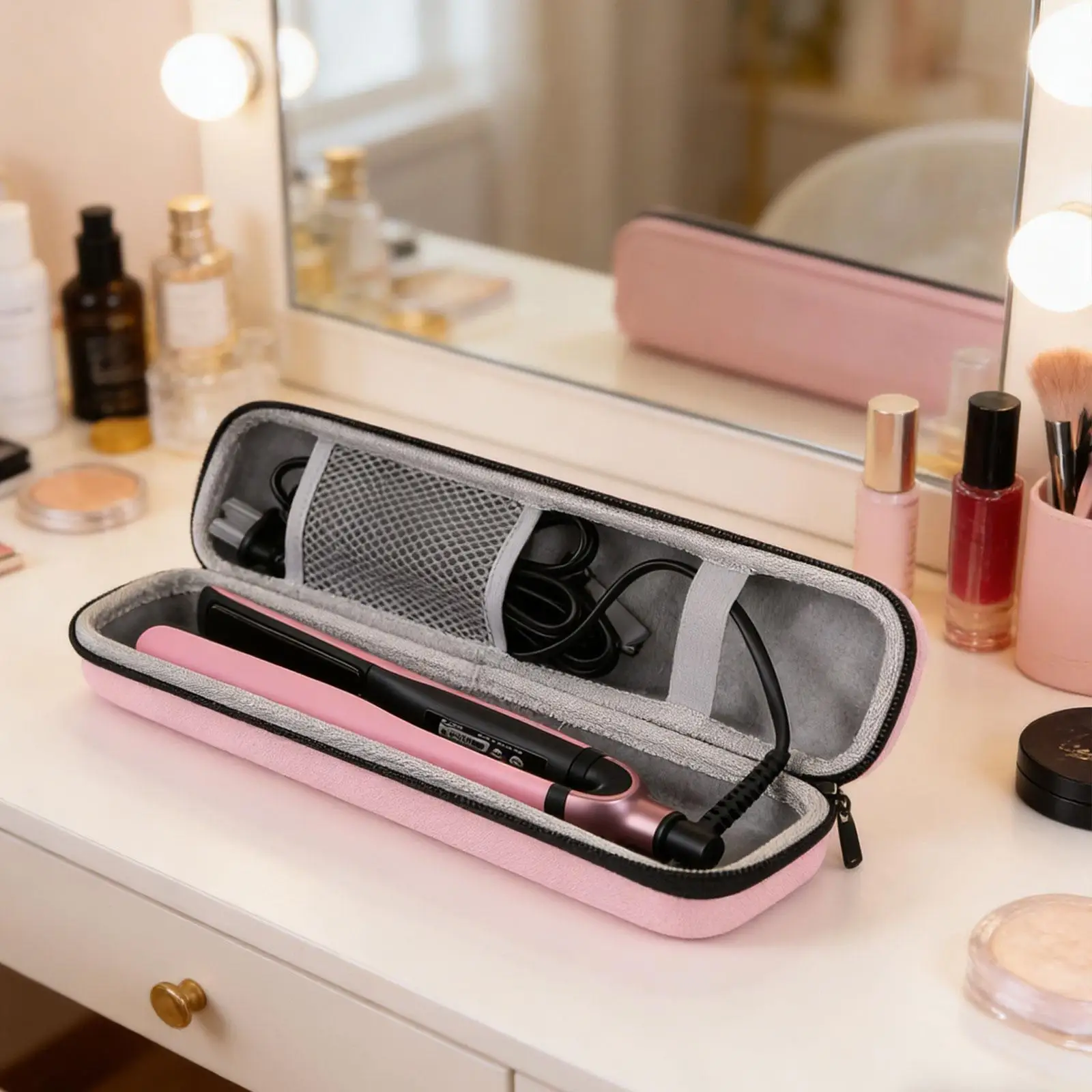 Flat Iron Travel Bag Hard Carrying Case for Portable Small Hair Dryer Iron Kit Organizer for Hairstylists