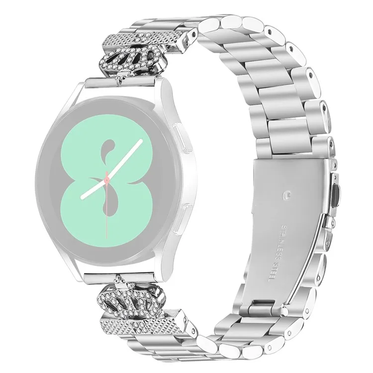 

For Samsung Galaxy Watch4 44mm / 40mm Stainless Steel Strap Crown Shape Rhinestone Decor Silver Watch Band