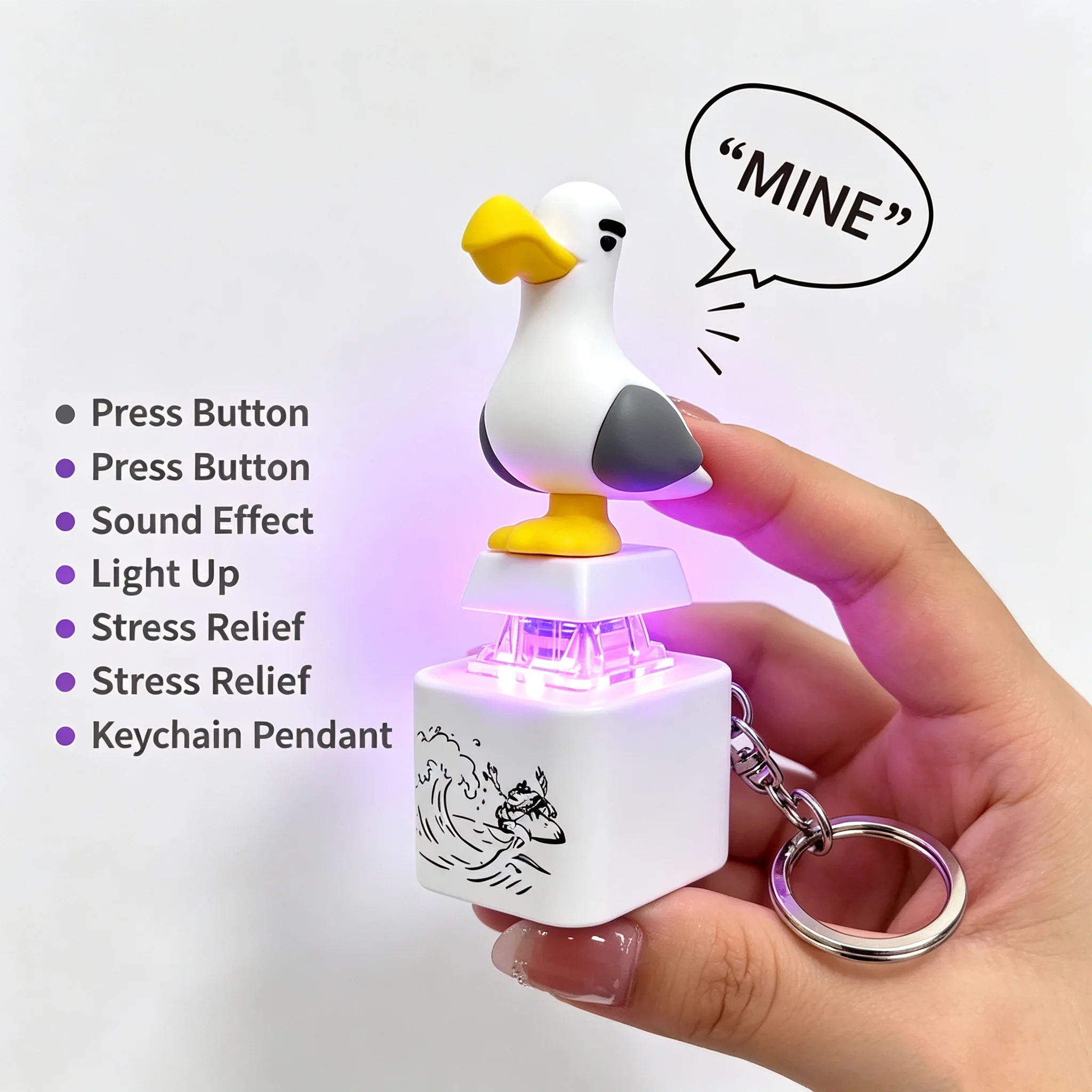 Light Up Voice Talking Seagull Fidget Keyring, Funny Press Button Stress Relief Toy Portable Bag Pendant Ornament