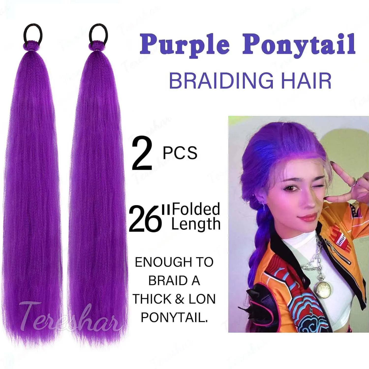 Synthetic 2Pcs Colorful Straight Ponytail With Elastic Hair Tie Braiding Ponytail Extensions Hair Accessories for Women
