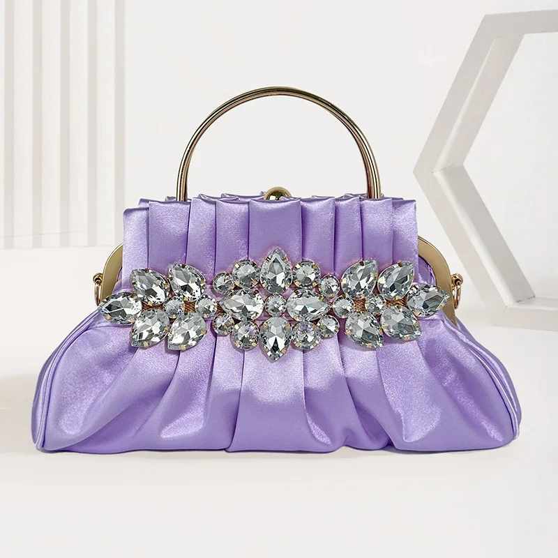 Fashionable luxury ladies bag retro silk imitation synthetic diamond formal wedding handbag celebrity party fold dinner bag