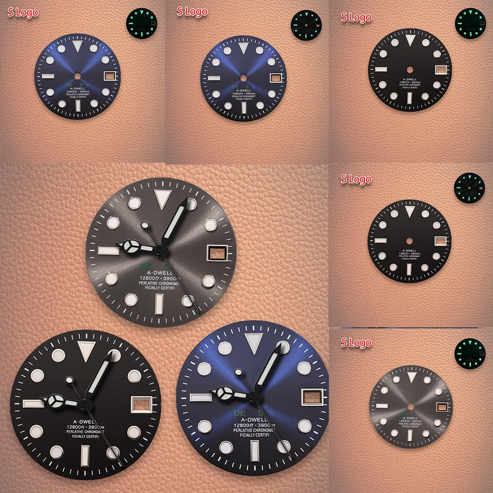 

28,5 мм S логотип DEEPSEA, синий циферблат, зеленый серебристый, подходит для механизма NH35/NH36, лидер продаж, аксессуары для модификации часов