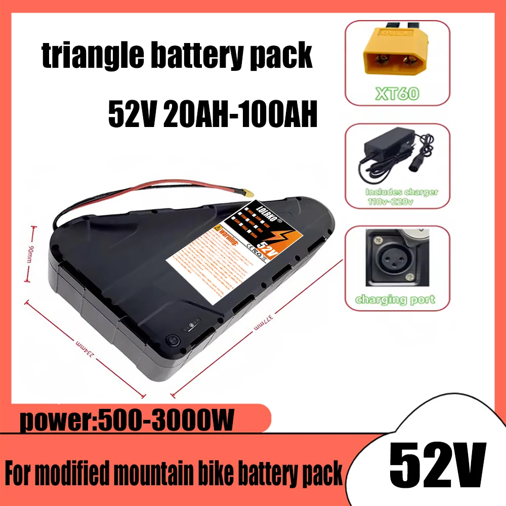 

Air fast transportation 52V100AH High Capacity Waterproof Hard Case Strong power battery pack 350W500W750W1000W triangle battery