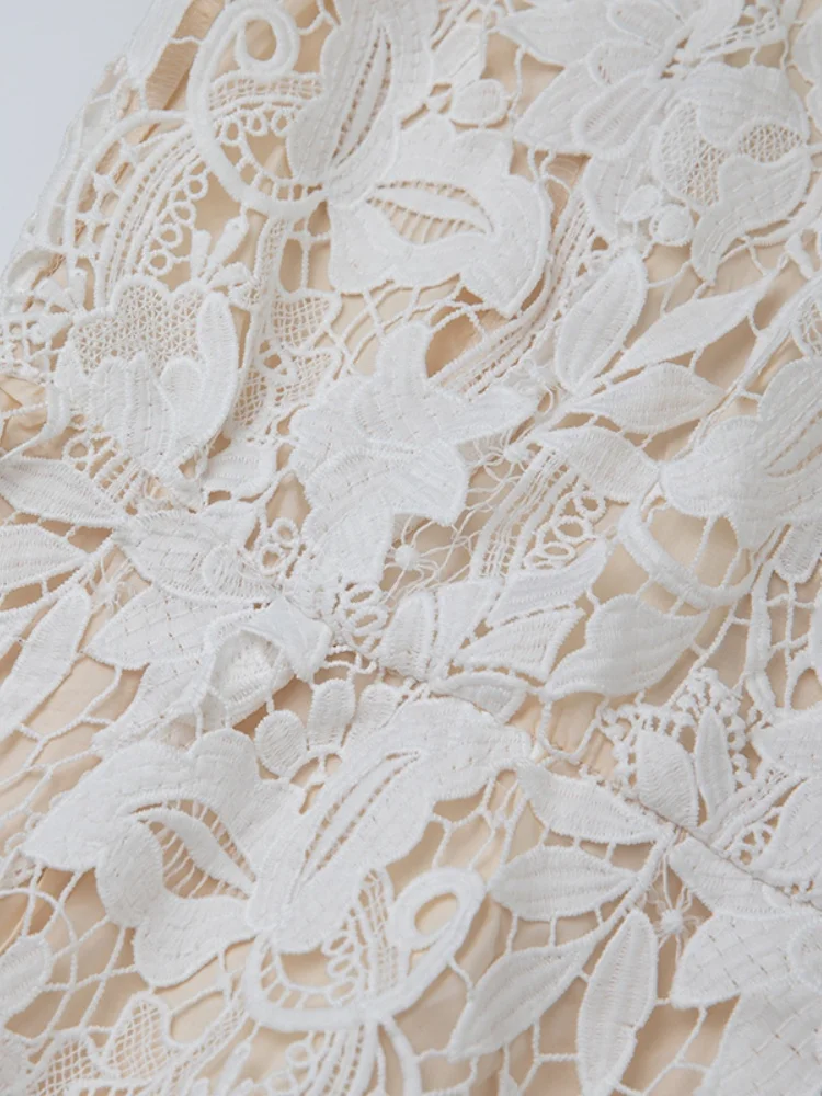 High Quality Lace Hollow Out Mesh Spliced O-Neck Summer Dress Women's Sleeveless Embroidery Water-Soluble Runway Long Dresses