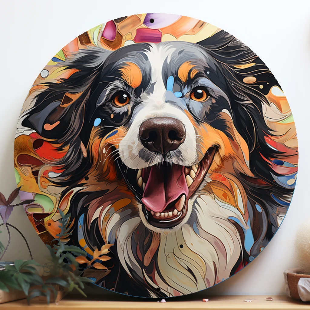 

Aluminum logo animal relief painted circular wreath logo dormitory corridor garden Bernese Mountain Dog theme decorative art