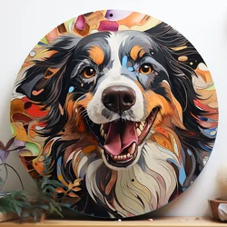 Aluminum logo animal relief painted circular wreath logo dormitory corridor garden  Bernese Mountain Dog theme decorative art