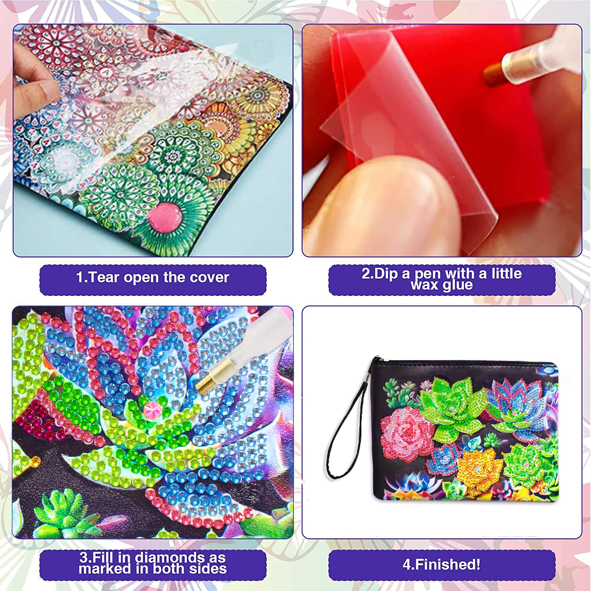 1pc DIY Succulents Diamond Art Clutch Purses and Handbags Leather Cosmetic Bag Special Shaped Diamond Painting Purses for Adults