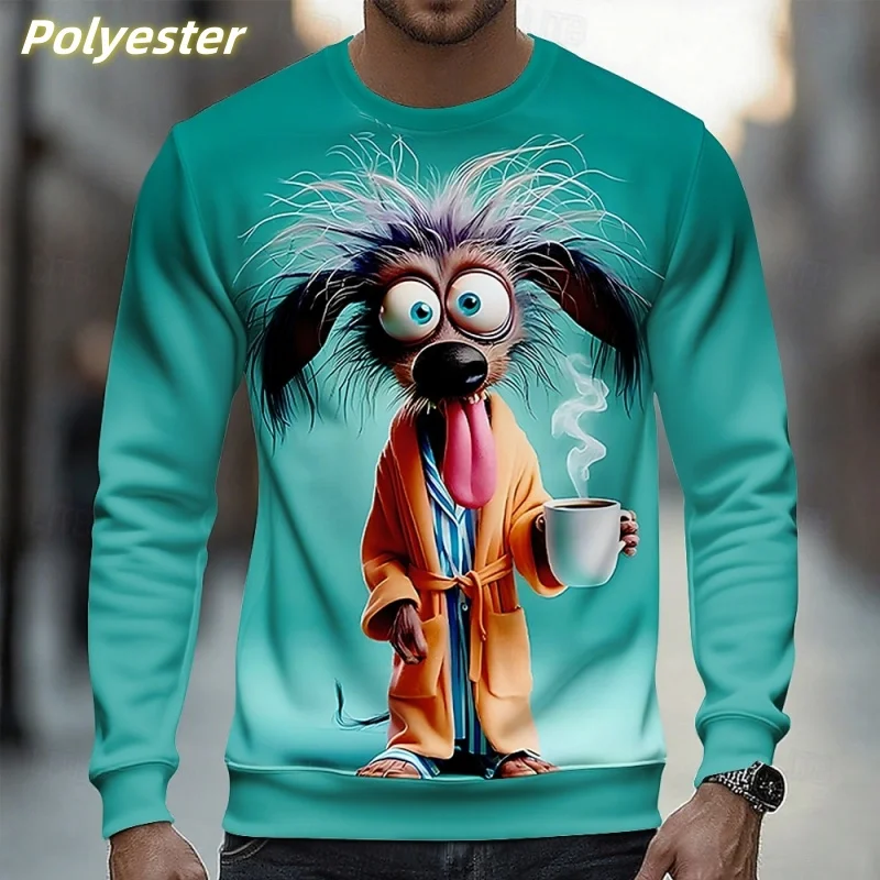 Rabbit Dog Pattern Hoodie For Men Funny 3D Printed Pullover Autumn Street Long Sleeve Round Neck Hoodies Oversized Mens clothing